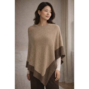 Celeste Wool Cashmere Poncho Cape Wrap Neutral Brown Asymmetrical One Size
